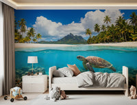 Underwater scene wallpaper with colourful fish and reefs.