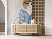 Brown and white cat oil painting wall mural for lounges.
