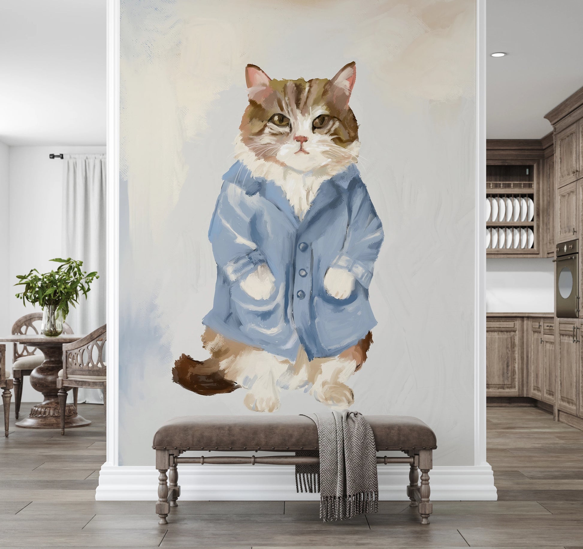 Sir James Blue Jacket Cat wallpaper for whimsical offices.