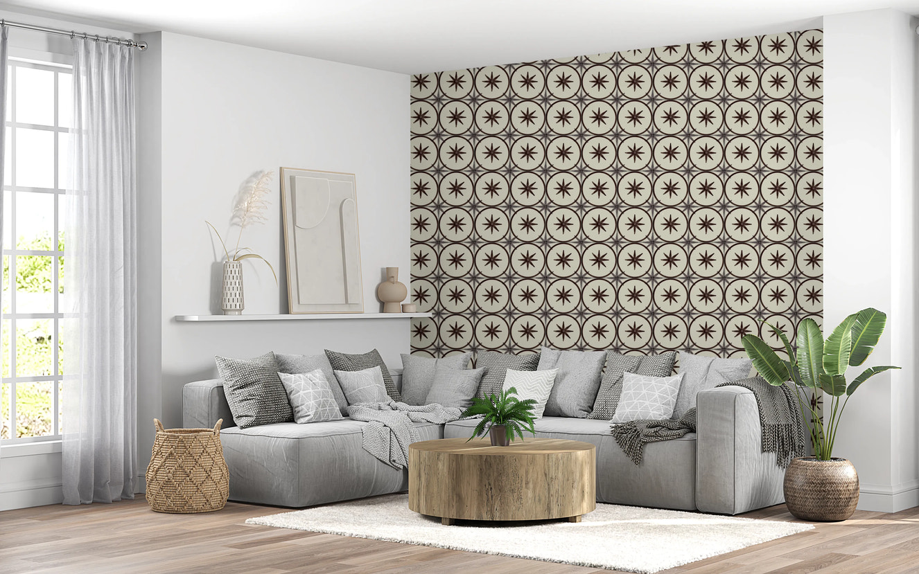 Farmhouse Timeless Backsplash Choco Wallpaper star pattern.