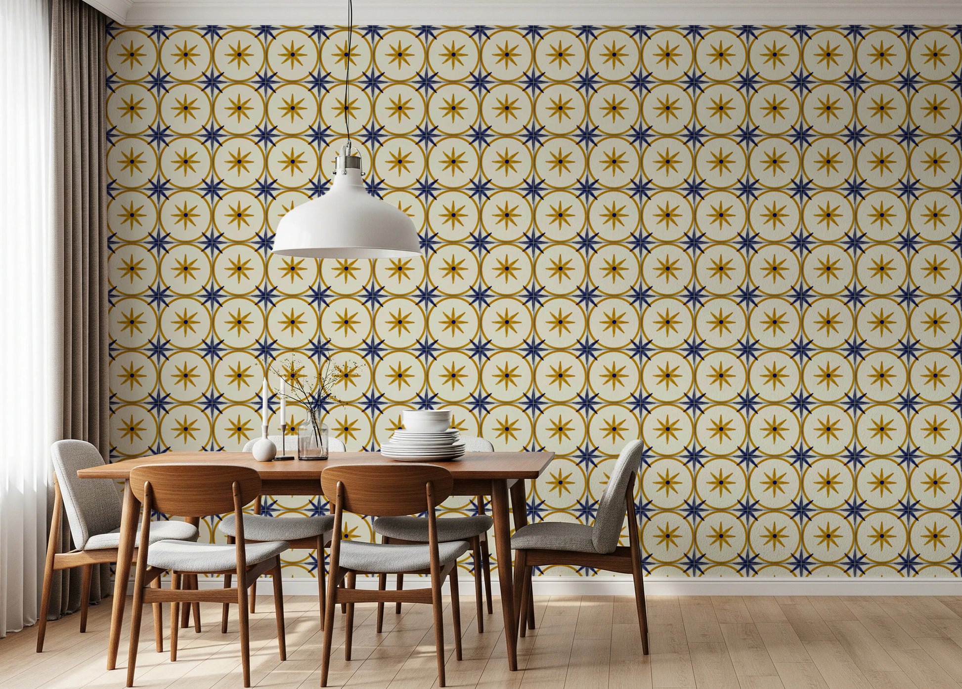 Classic geometric backsplash wallpaper for a kitchen wall mural.