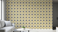 Vibrant yellow star and circle pattern wallpaper wall mural.