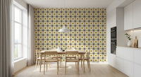 Crisp off-white and gold pattern wallpaper wall mural.