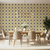 Gold and blue star pattern wallpaper for a wall mural.