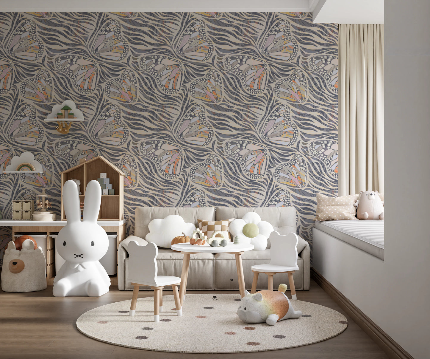 Bohemian wall covering featuring natural stone hues.