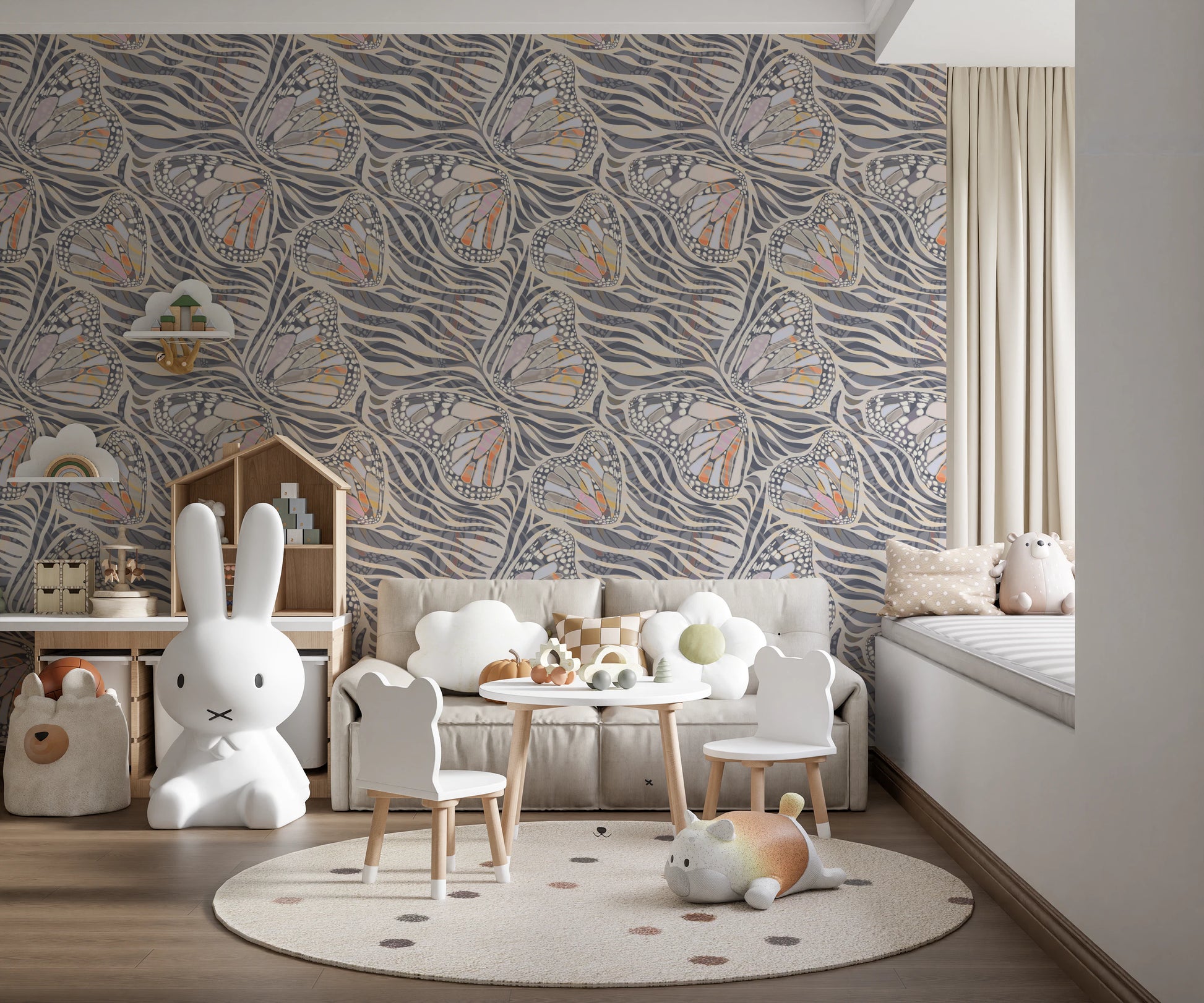 Bohemian wall covering featuring natural stone hues.