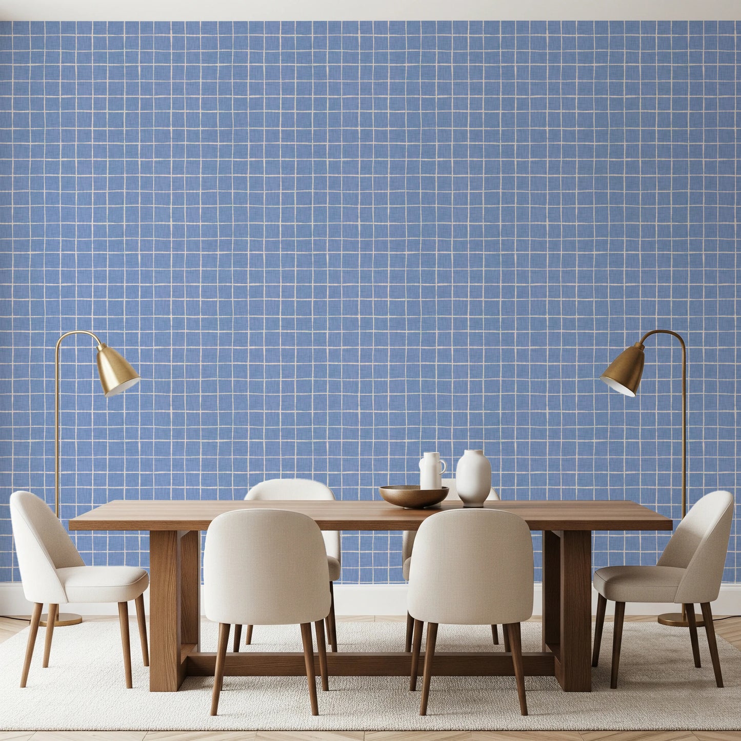 Blue Linen Check Wallpaper⁠