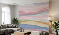 Serene abstract mural in light watercolor shades.