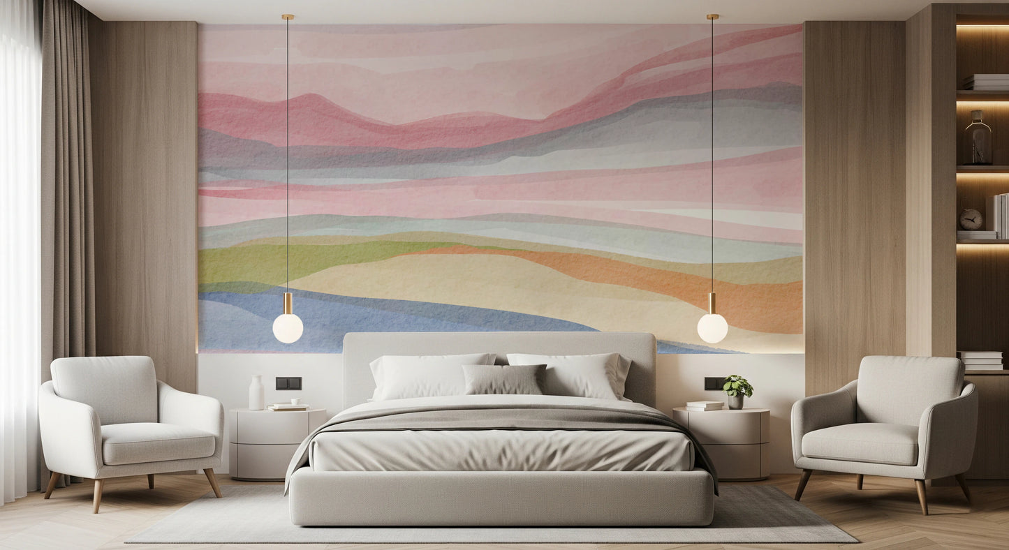 Soft colorful watercolor washes for a feature wall.