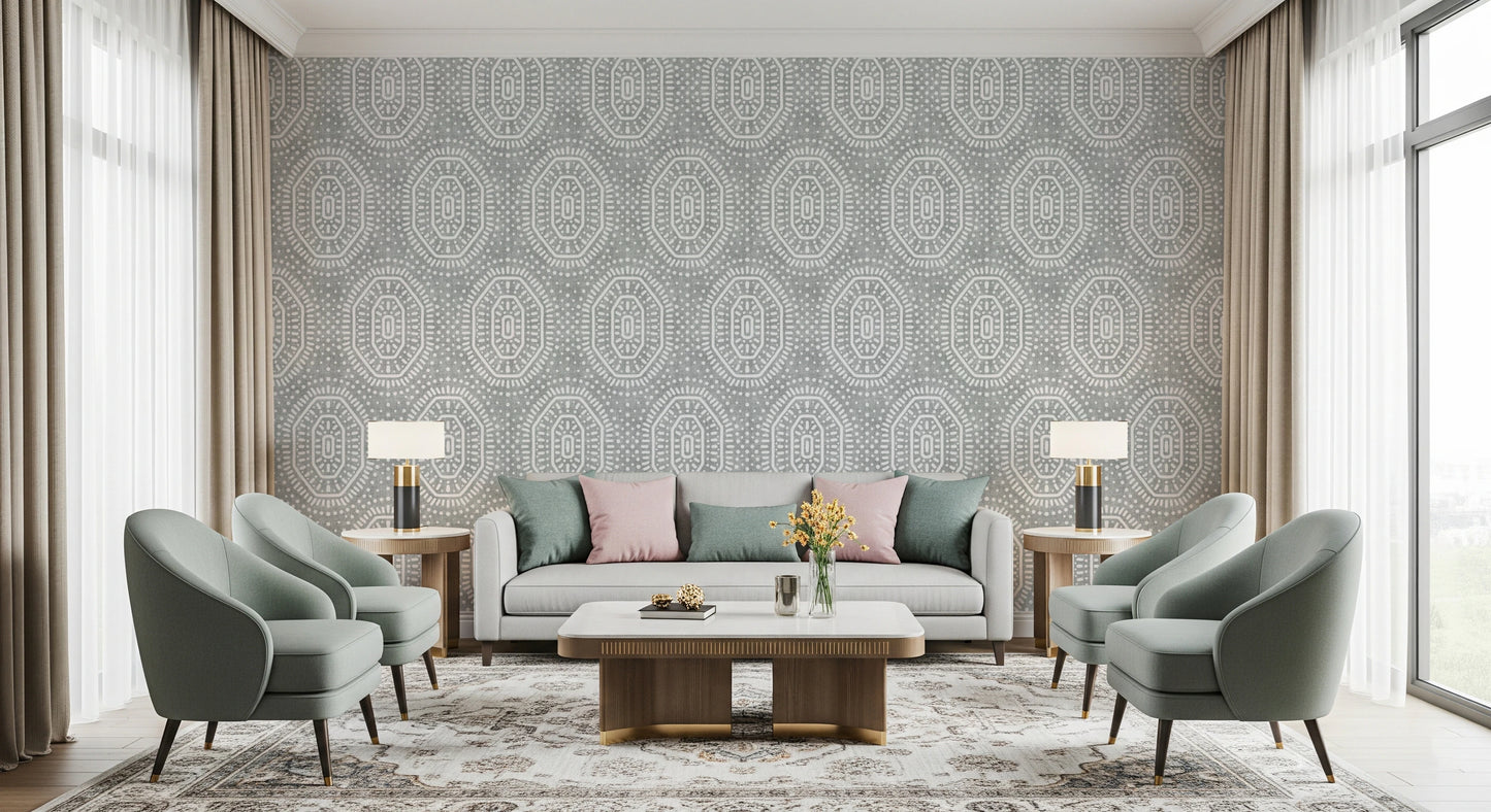 Boho Octagons Crochet Grunge Grey Clouds Wallpaper⁠