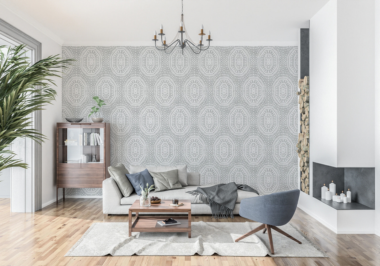 Boho Octagons Crochet Grunge Grey Clouds Wallpaper⁠