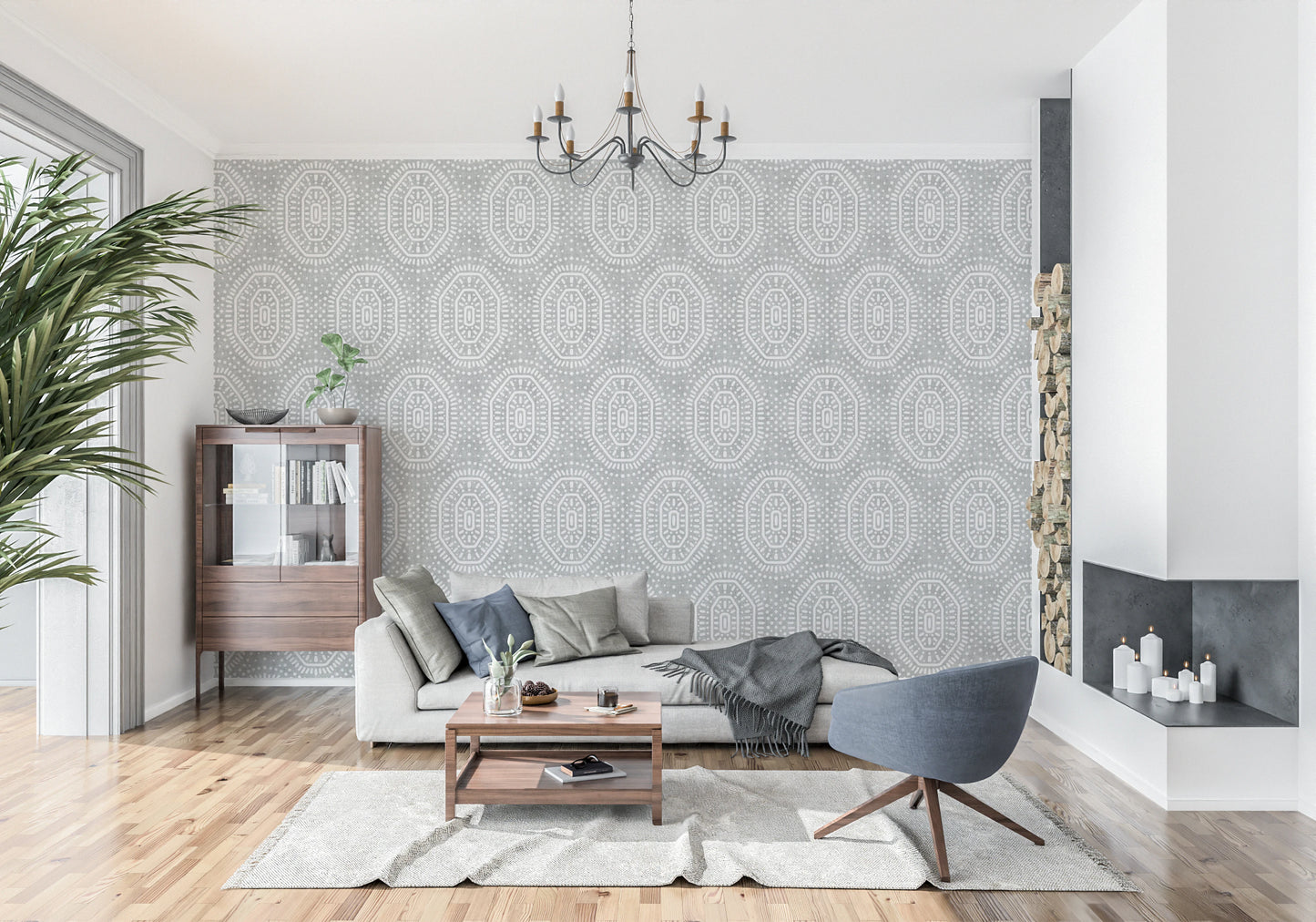 Boho Octagons Crochet Grunge Grey Clouds Wallpaper⁠
