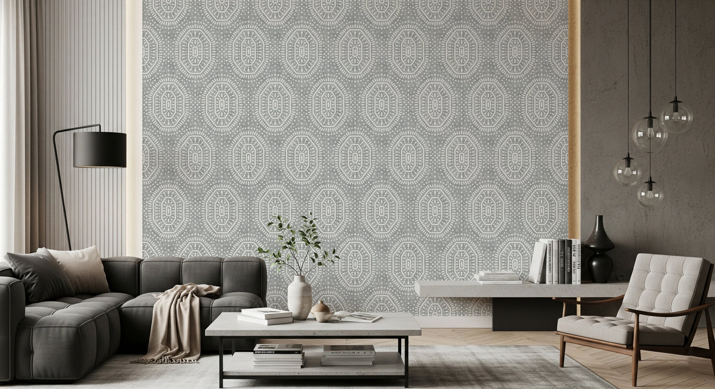 Boho Octagons Crochet Grunge Grey Clouds Wallpaper⁠