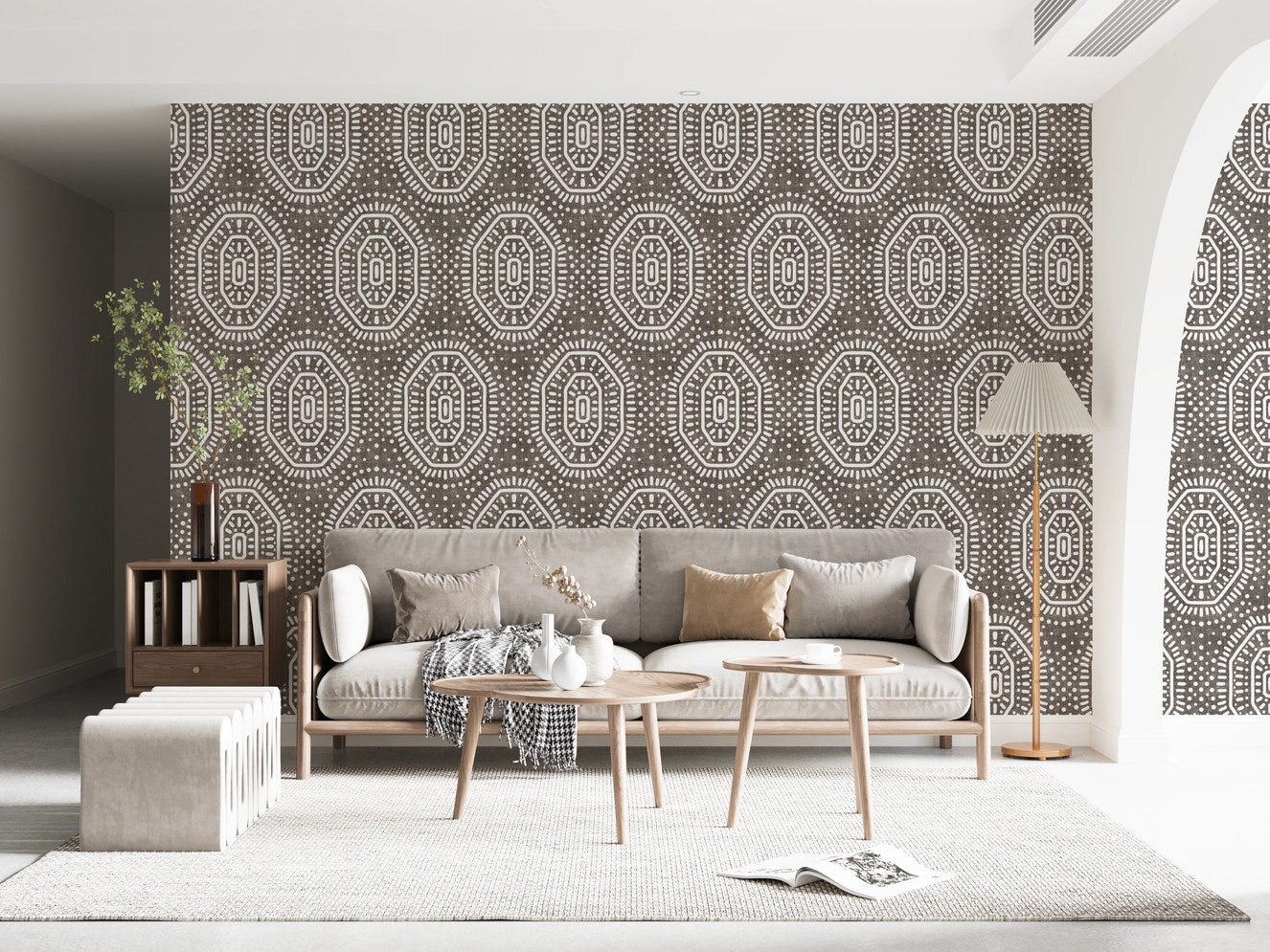 Boho Octagons Crochet Grunge Dark Bark Wallpaper⁠