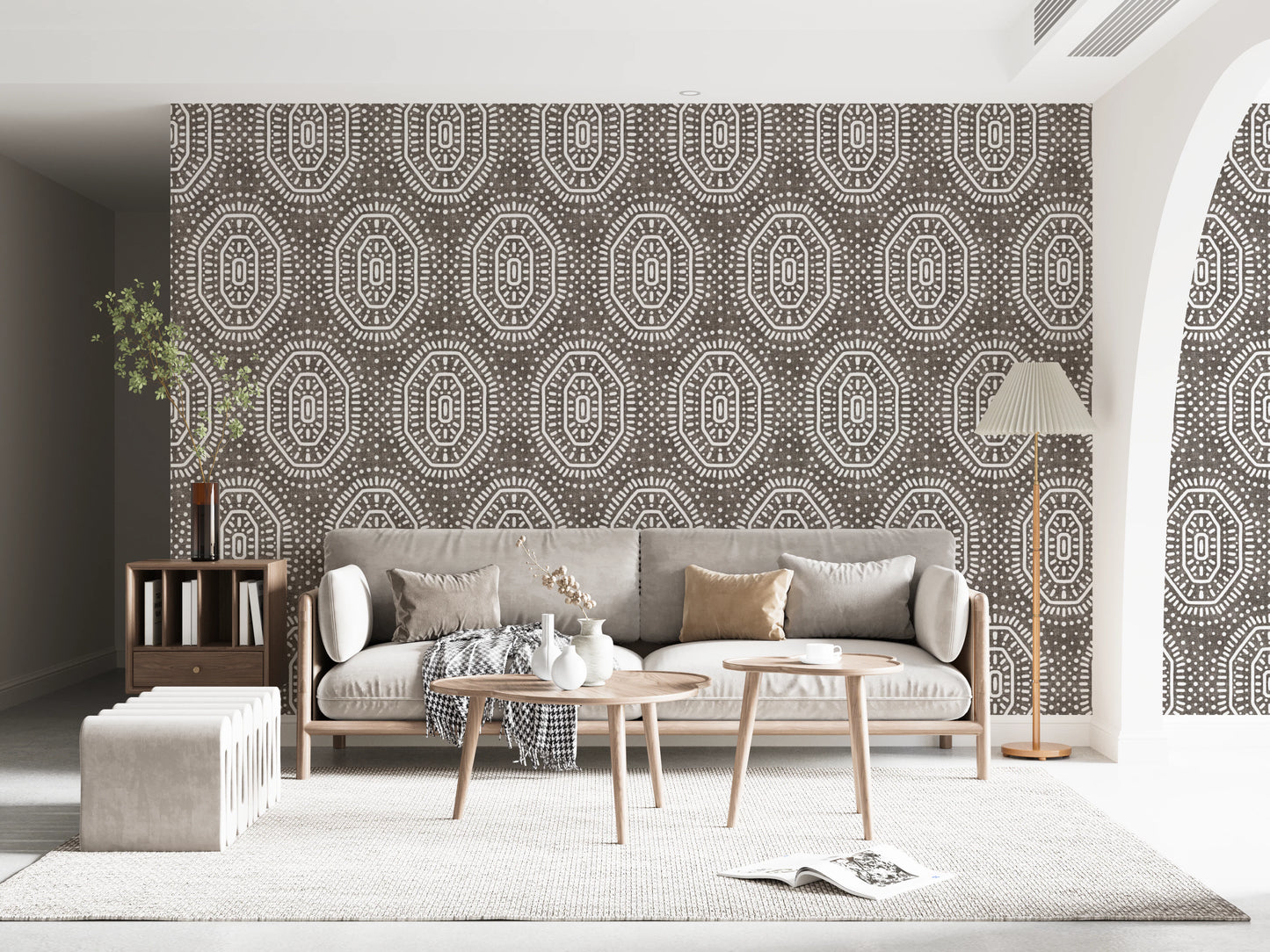 Boho Octagons Crochet Grunge Dark Bark Wallpaper⁠