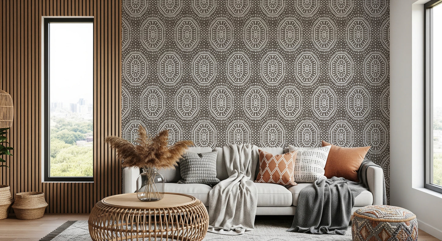 Boho Octagons Crochet Grunge Dark Bark Wallpaper⁠