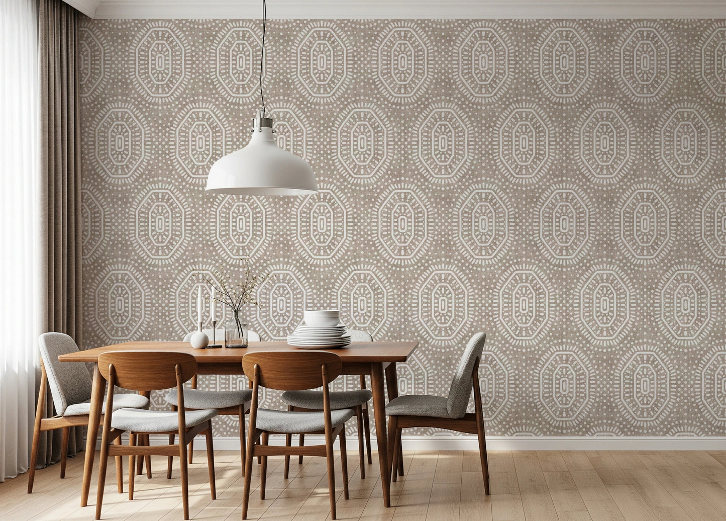 Boho Octagons Crochet Grunge Earthy Beige Wallpaper⁠