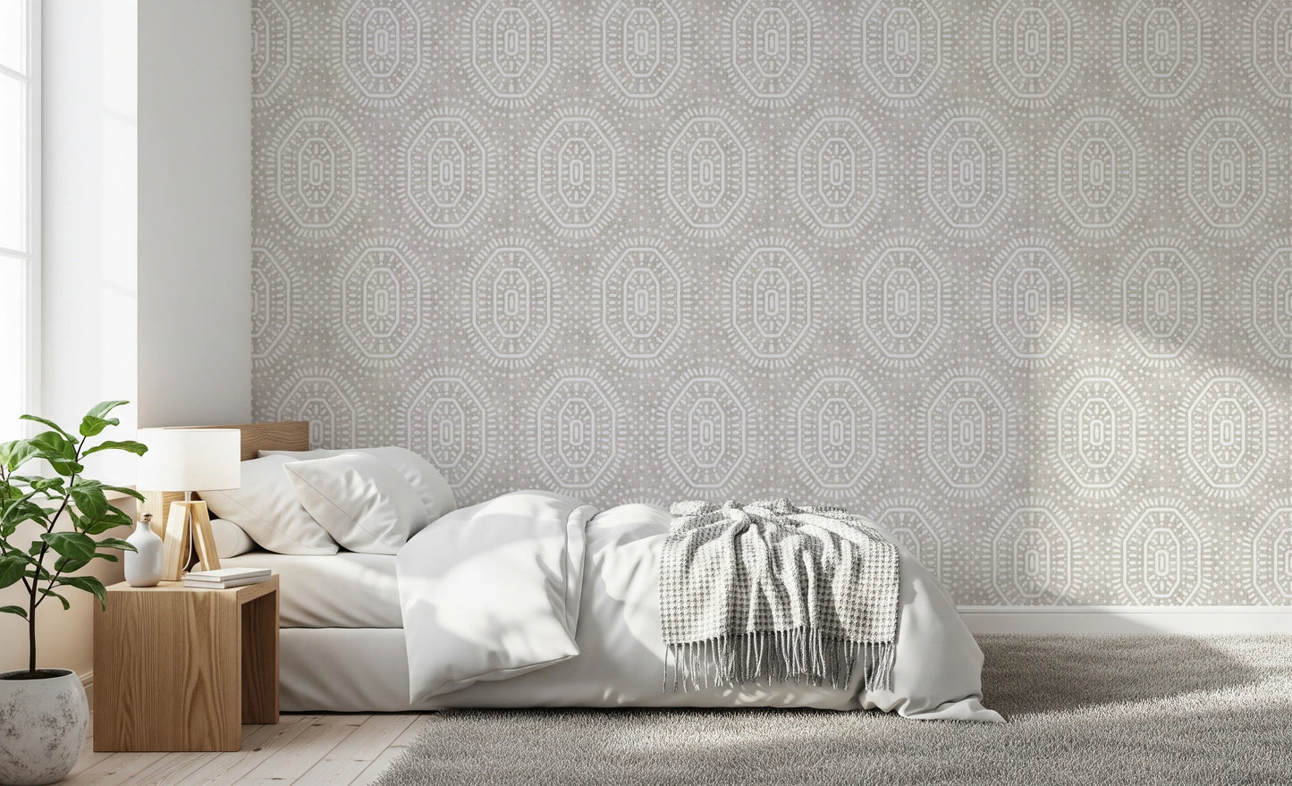 Boho Octagons Crochet Grunge Neutral Wallpaper⁠