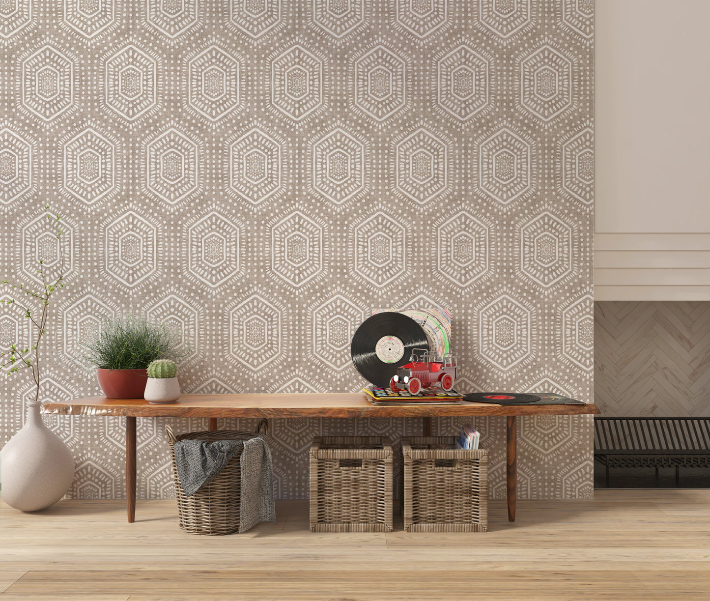 Boho Painted Grunge Earthy Beige Wallpaper⁠