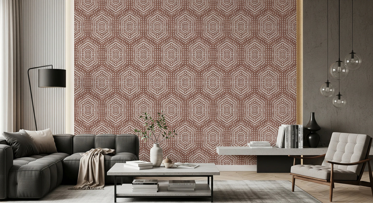 Boho Painted Grunge Terracotta Red Wallpaper⁠