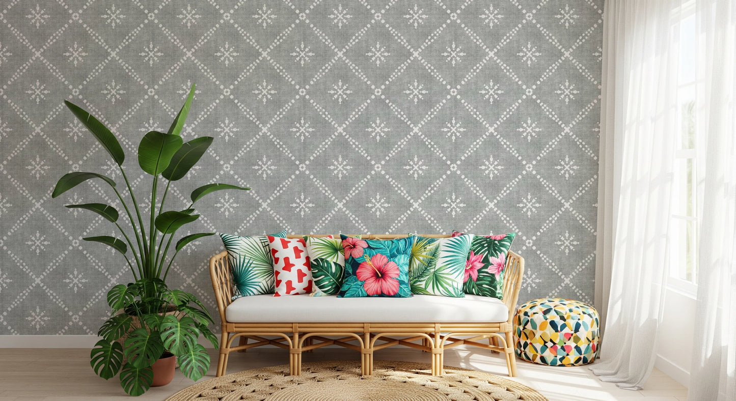 Boho Dotted Lattice Grunge Grey Clouds Wallpaper⁠