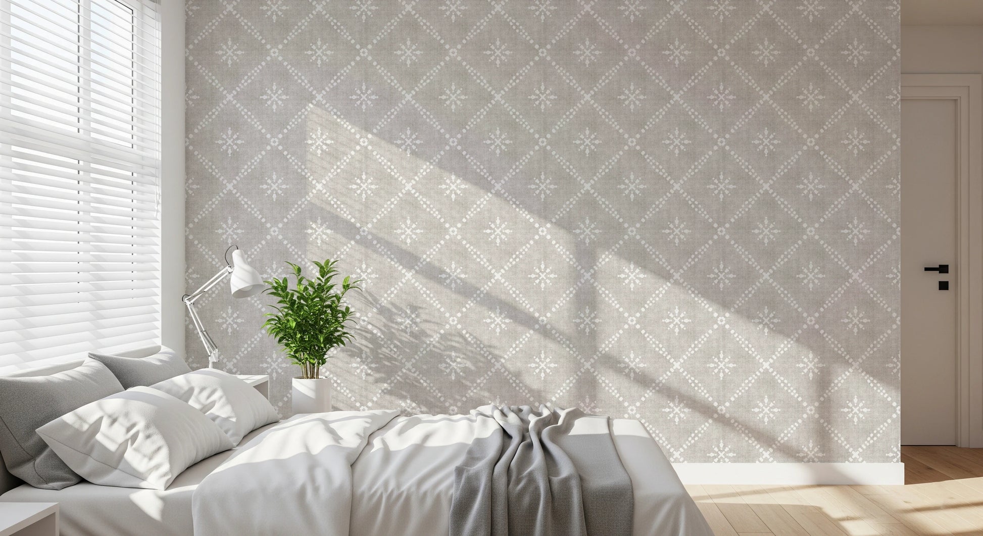 Grey fabric texture wallpaper with white symbols