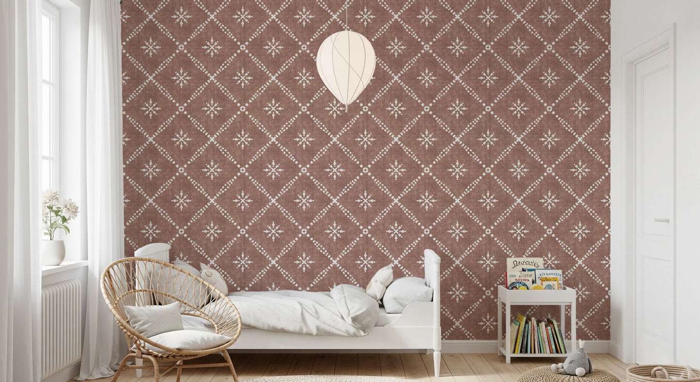 Boho Dotted Lattice Grunge Terracotta Red Wallpaper⁠