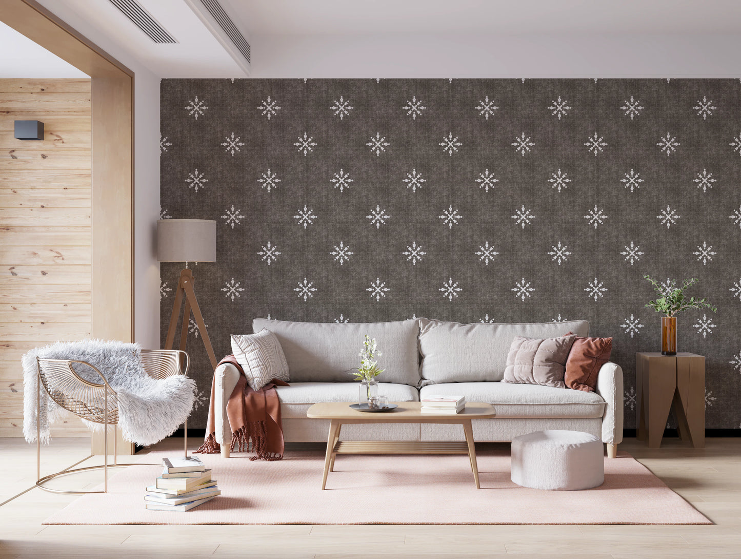 Boho Minimal Ornament Grunge Dark Bark Wallpaper⁠