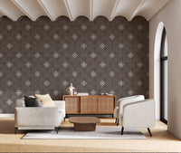 Dark bark textured wallpaper for city interiors.
