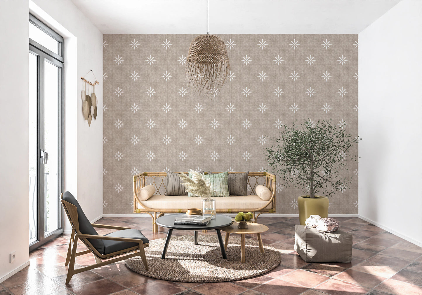 Boho Minimal Ornament Grunge Earthy Beige Wallpaper⁠