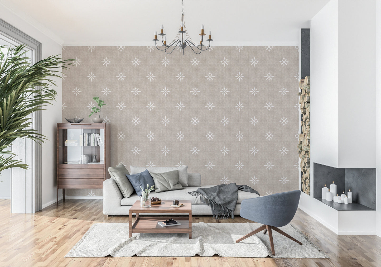Boho Minimal Ornament Grunge Earthy Beige Wallpaper⁠