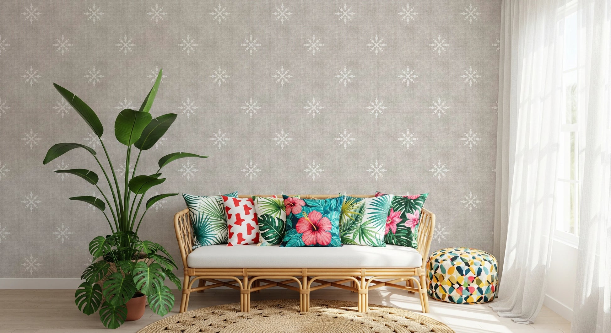 Neutral boho pattern for modern office interiors.