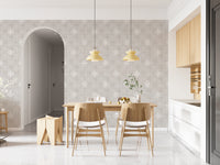 Light grey wallpaper for city living room decor.