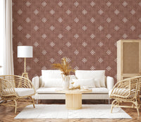 Boho chic red wallpaper for modern home interiors.
