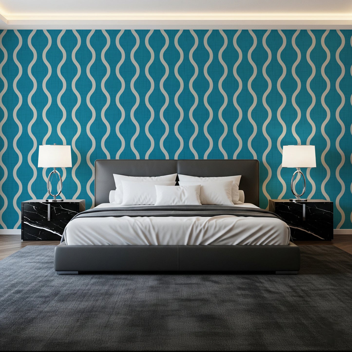 Cozy Scandi Folk Wavy Stripe Nordic Teal - Craft Stripe Wallpaper⁠