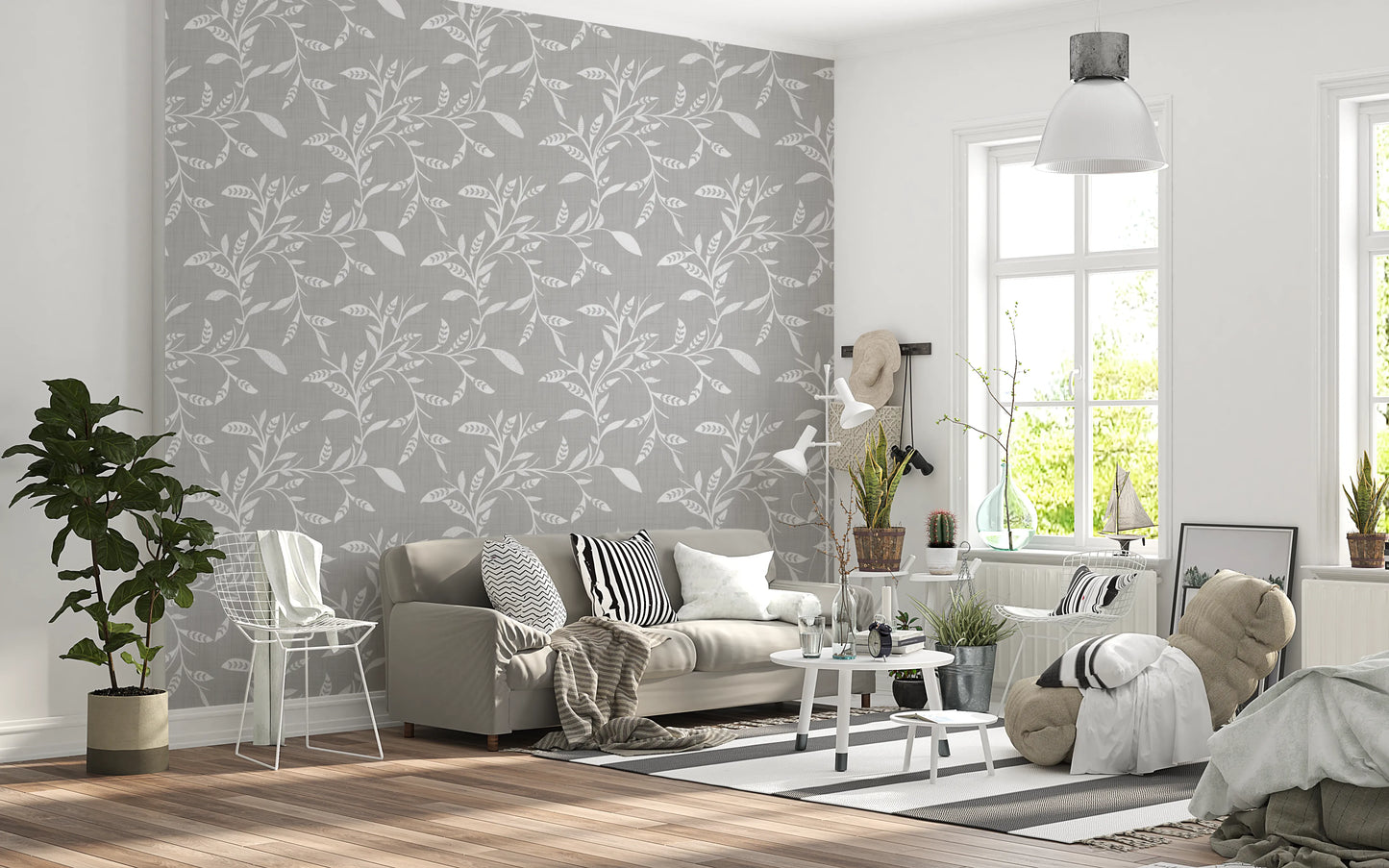 Cozy Scandi Folk Leaf Vine Warm Linen - Craft Blender Wallpaper⁠