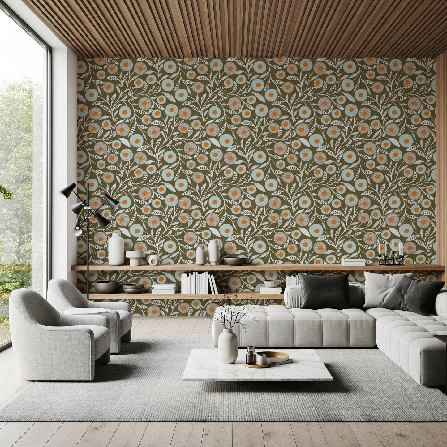 Cozy Scandi Folk Floral Earthy Olive - Craft Botanical Wallpaper⁠