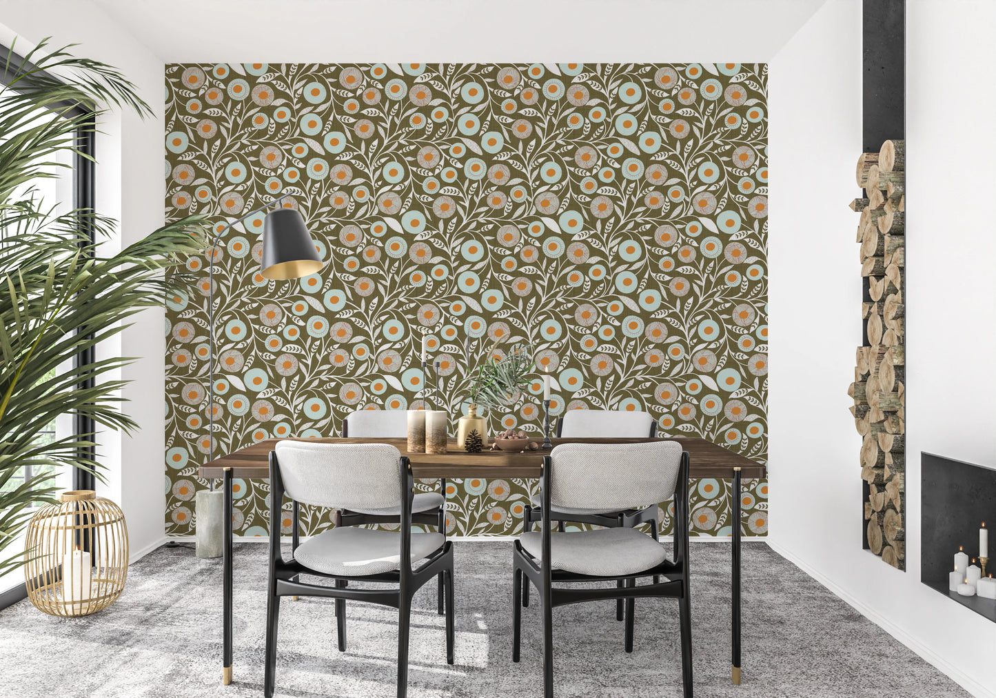 Cozy Scandi Folk Floral Earthy Olive - Craft Botanical Wallpaper⁠