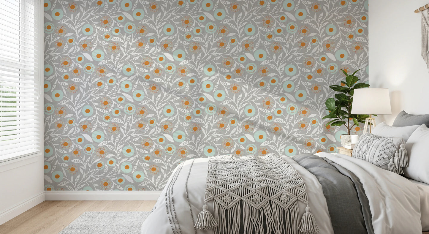 Cozy Scandi Folk Floral Warm Linen - Craft Botanical Wallpaper⁠