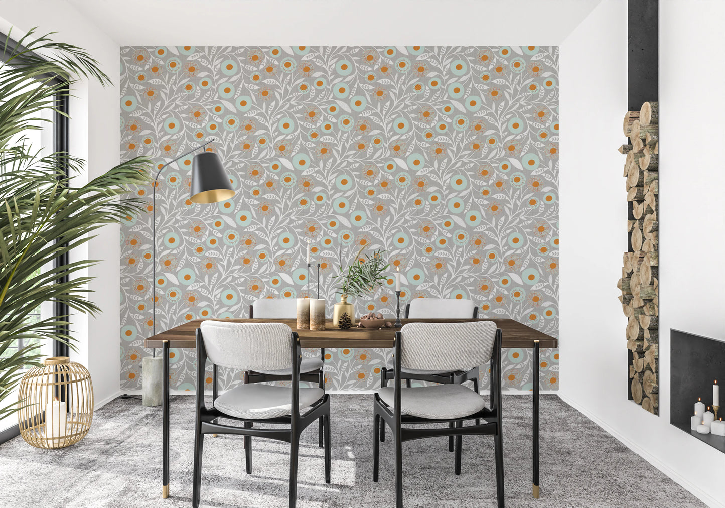 Cozy Scandi Folk Floral Warm Linen - Craft Botanical Wallpaper⁠