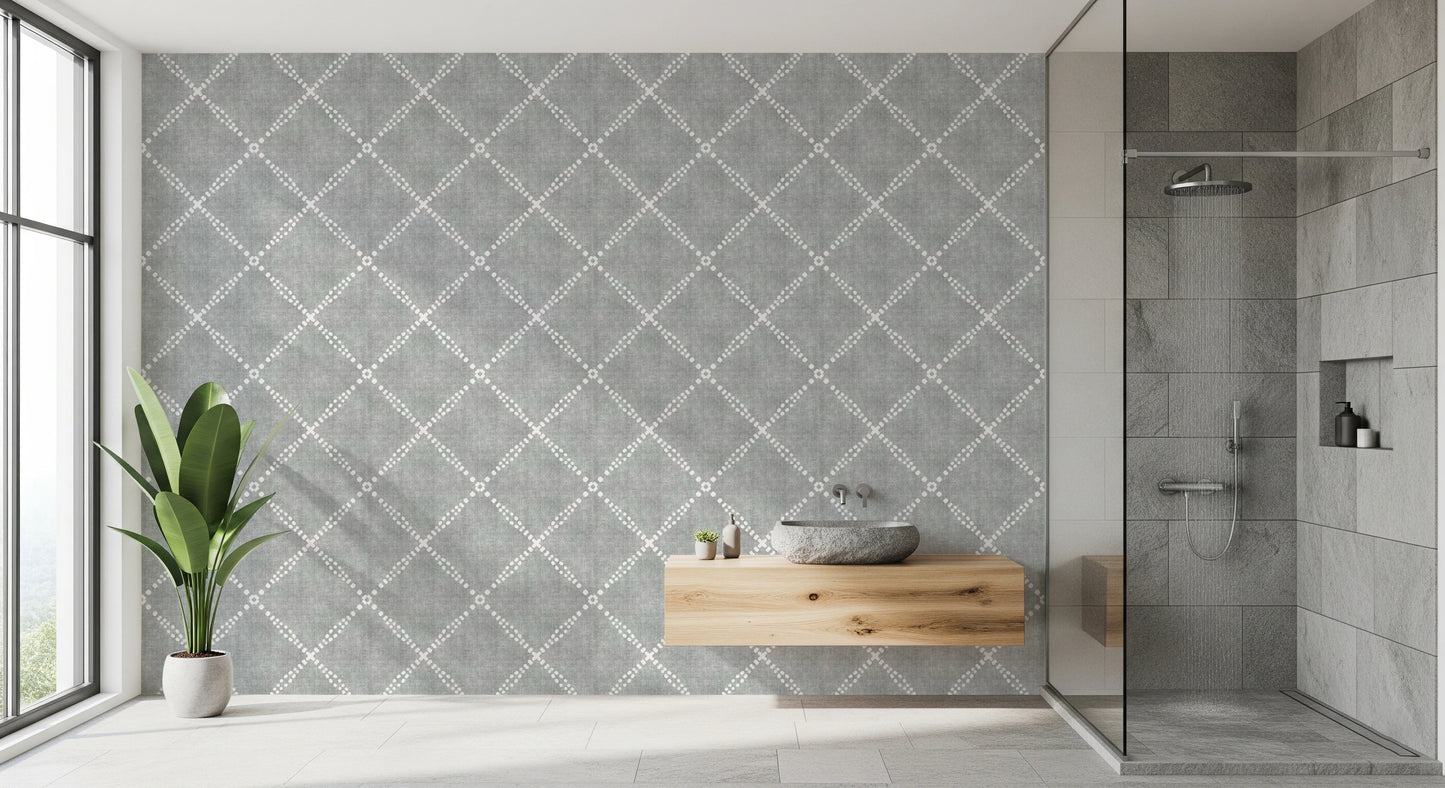 Boho Dotted Trellis Grunge Grey Clouds Wallpaper⁠