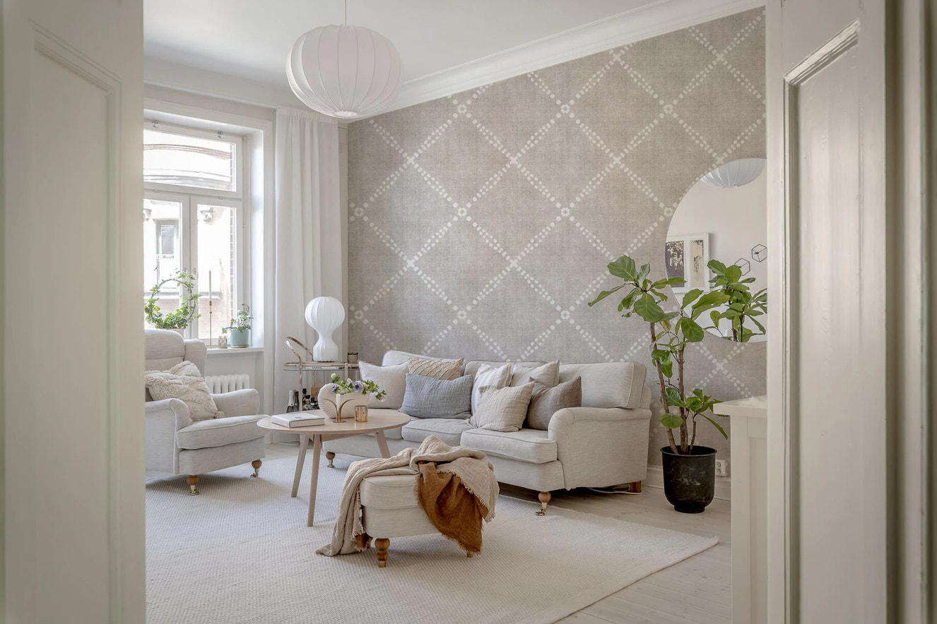 Boho Dotted Trellis Grunge Neutral Wallpaper⁠