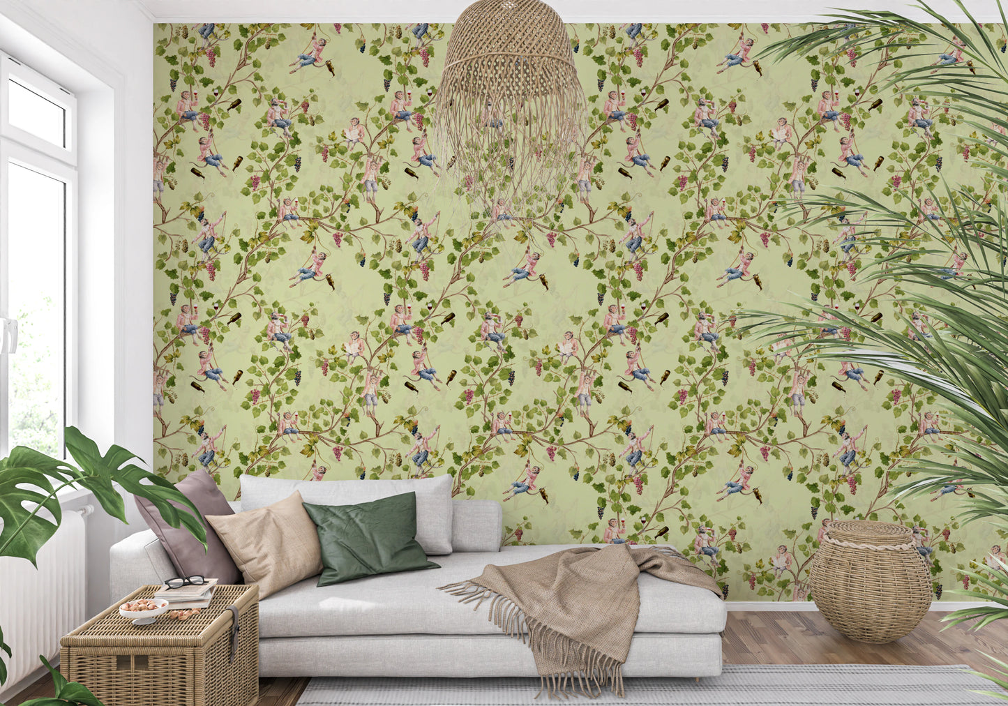 Whimsical Rococo Monkeys Wine Festival Aristocratic Vineyard Vintage  Garden  green Wallpaper⁠