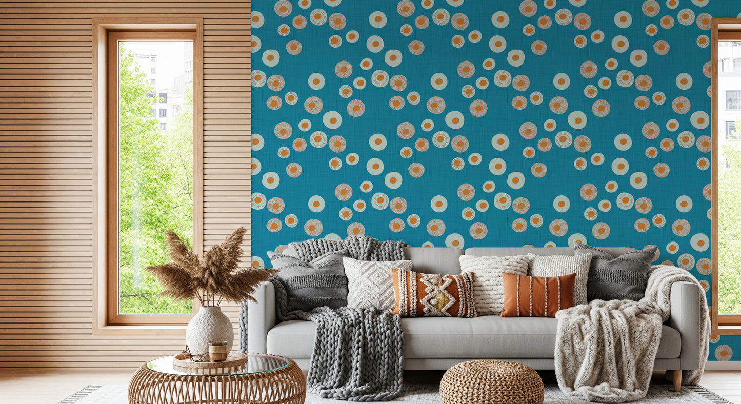 Cozy Scandi Folk Dot Floral Nordic Teal - Craft Circle Wallpaper⁠