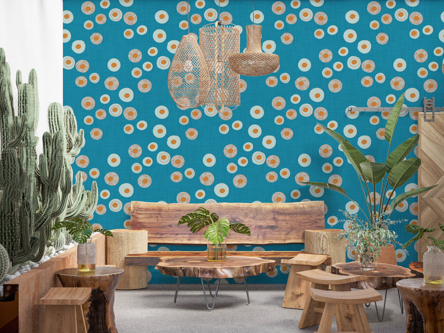 Cozy Scandi Folk Dot Floral Nordic Teal - Craft Circle Wallpaper⁠