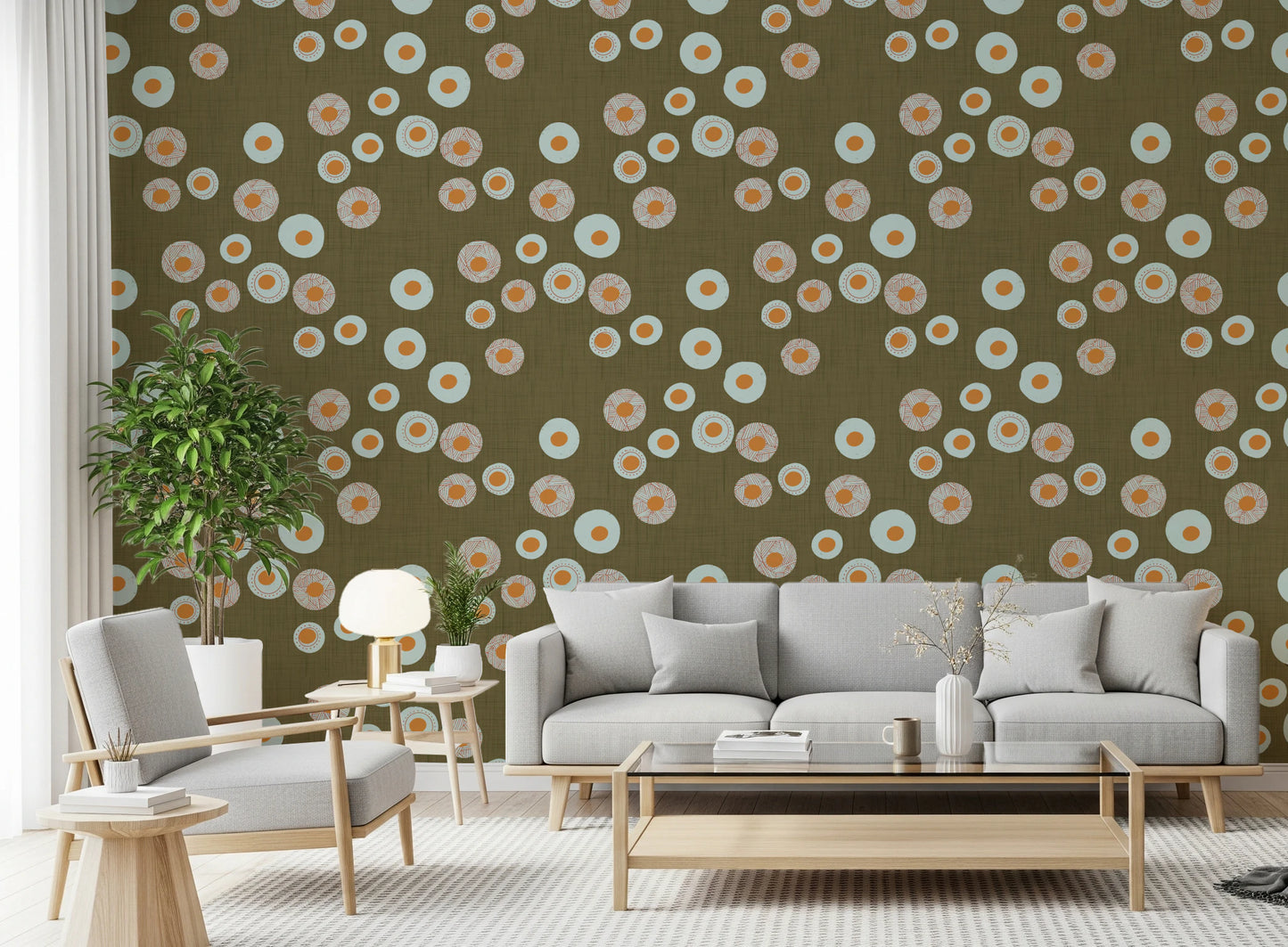 Cozy Scandi Folk Dot Floral Earthy Olive - Craft Circle Wallpaper⁠