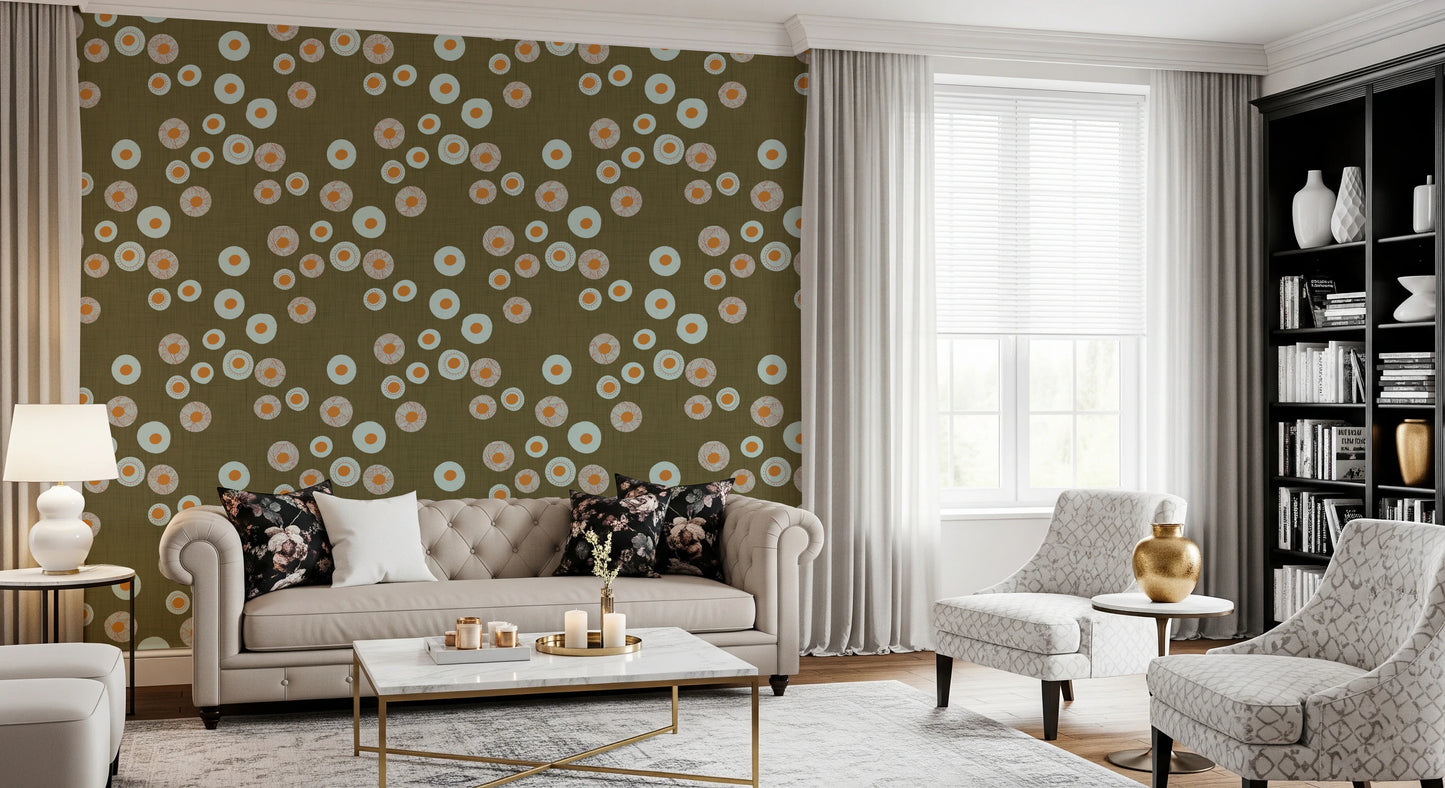 Cozy Scandi Folk Dot Floral Earthy Olive - Craft Circle Wallpaper⁠