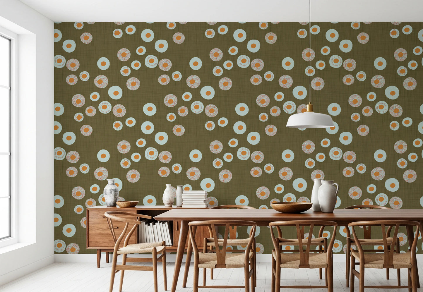 Cozy Scandi Folk Dot Floral Earthy Olive - Craft Circle Wallpaper⁠