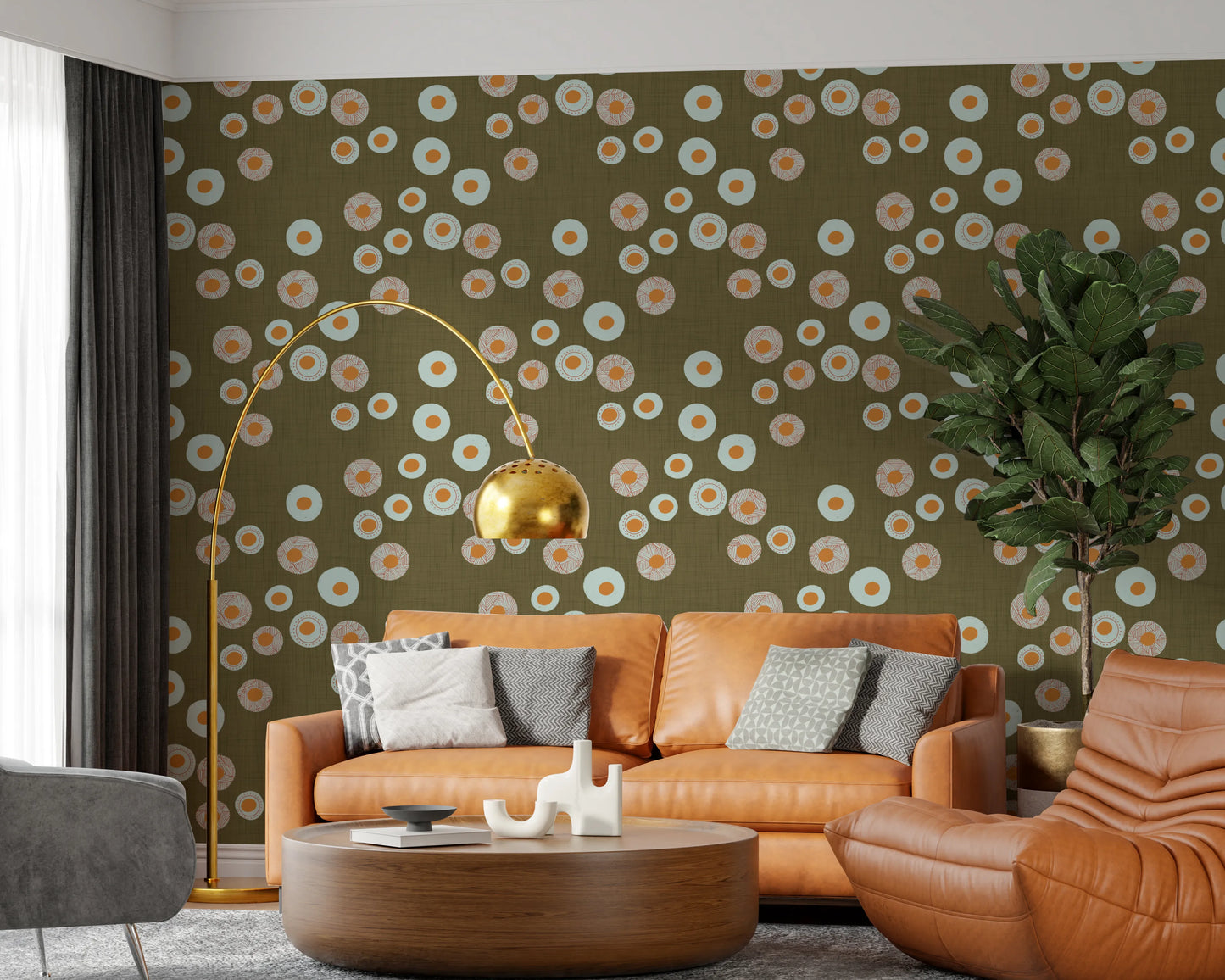 Cozy Scandi Folk Dot Floral Earthy Olive - Craft Circle Wallpaper⁠