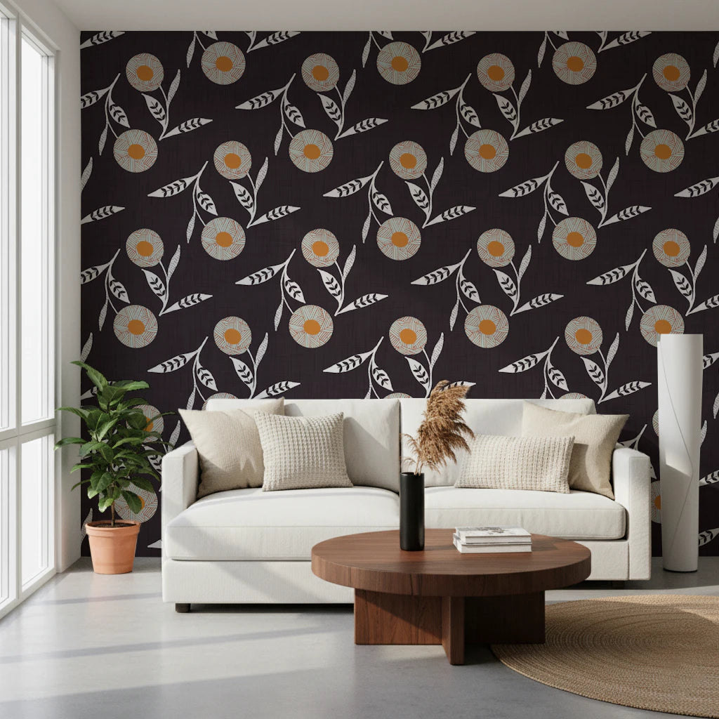 Cozy Scandi Flower Charcoal - Craft Botanical Wallpaper⁠